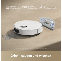 Saugroboter mit 350 ml Wasserbehälter, 500 ml Staubbehälter und 32 Feuchtigkeitsstufen