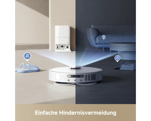 Saugroboter mit Hindernisvermeidung in einem Wohnraum.