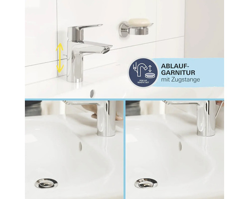 Badezimmer Waschbeckenarmatur mit Ablaufgarnitur und Zugstange