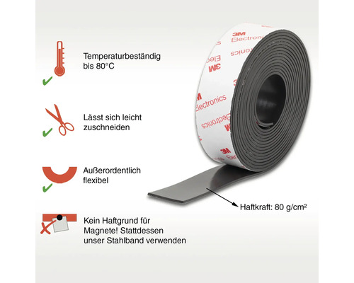 3M Magnetband Rolle mit einer Haftkraft von 80 Gramm pro Quadratzentimeter