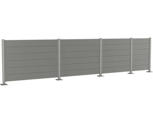 Clôture de protection visuelle avec panneaux horizontaux et poteaux métalliques pour le jardin