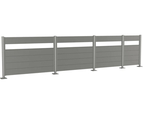 Sichtschutzzaun aus Aluminium mit horizontalen Paneelen und Edelstahlpfosten