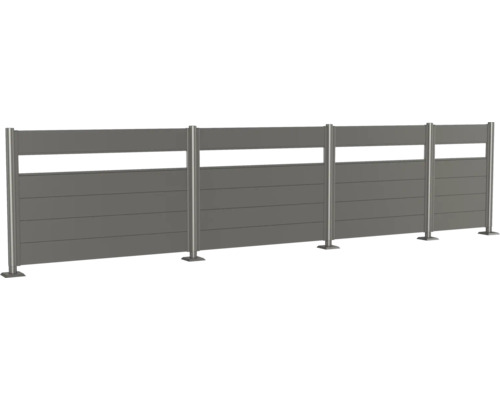 Clôture de confidentialité en aluminium avec lames horizontales et poteaux