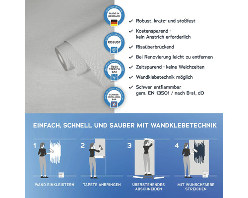 Tapetenrolle mit Produkteigenschaften und Anbringungsanleitung