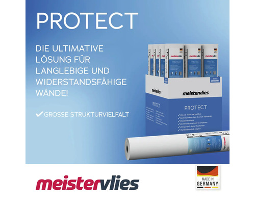 Meistervlies Protect Vliesfaser Tapete für langlebige und widerstandsfähige Wände mit großer Strukturvielfalt und Made in Germany Siegel