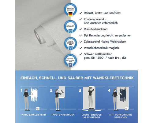 Rolle Vliestapete mit Informationen zu Eigenschaften und Verarbeitung