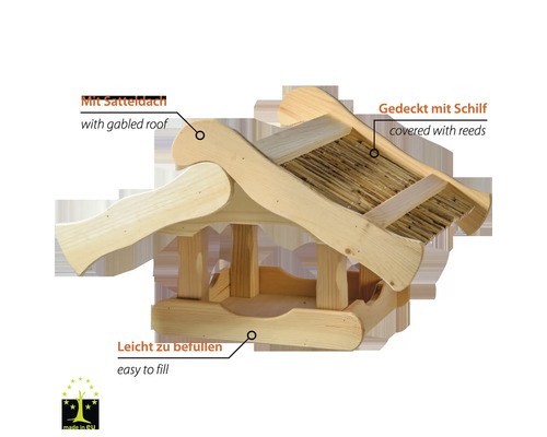 Vogelhaus mit Giebeldach und Schilfdeckung