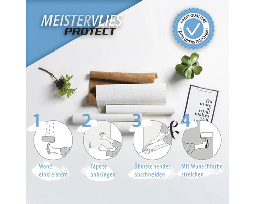 Meistervlies Protect Verarbeitungshinweise mit Rollen von Tapeten und Pflanze