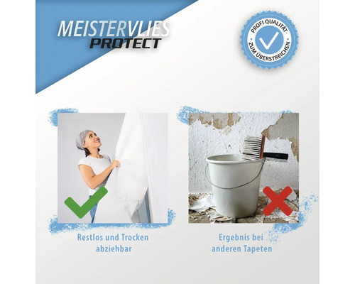 Meistervlies Protect Produktvorteile: rückstandslos trocken abziehbar, geeignet zum Überstreichen