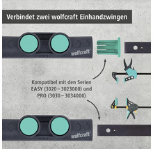 Connecteur de serre-joints à une main Wolfcraft pour raccorder deux serre-joints à une main des séries EASY et PRO