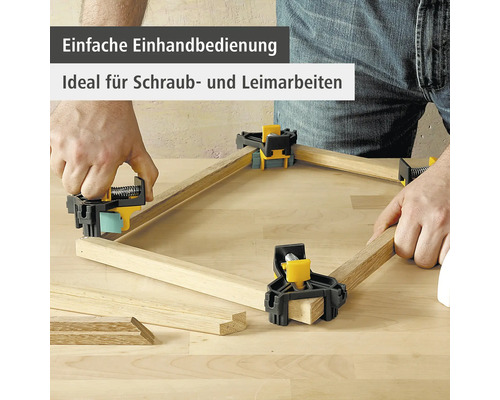 Eckspannzwingen zum Verleimen von Holzplatten.