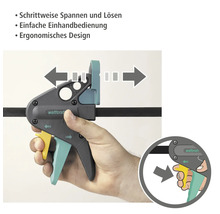 Wolfcraft Einhandzwinge im Einsatz mit Spannmechanismus zur Holzbearbeitung