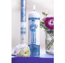 Bougie de communion décorée avec un motif de garçon