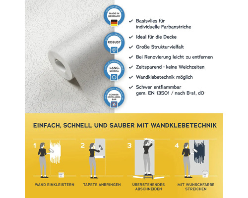 Vliestapete mit Wandklebetechnik und Produkteigenschaften