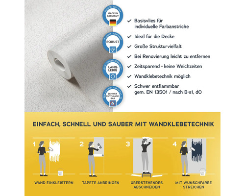Rolle Vliestapete mit Produkteigenschaften und Anbringungsanleitung