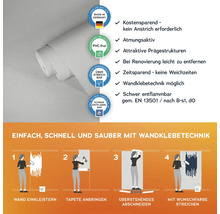 Vliestapete mit Hinweisen zu Produkteigenschaften und Verarbeitung
