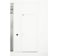 Porte d'intérieur blanche au design moderne et épuré avec un bouton de porte rond.