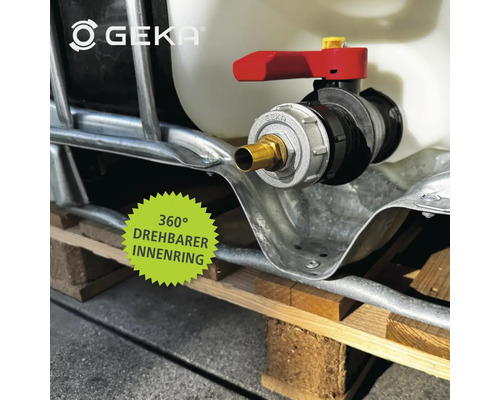 GEKA Auslaufhahn montiert an einem Wasserbehälter