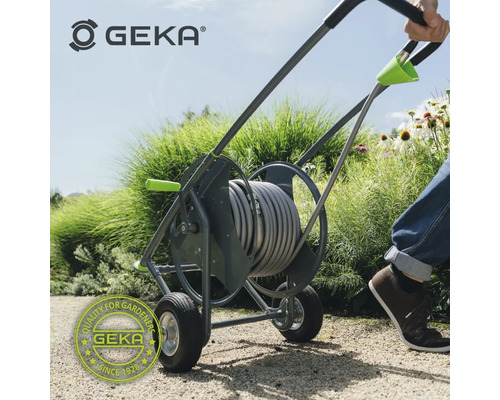 Chariot à tuyau d'arrosage Geka avec tuyau et logo Geka