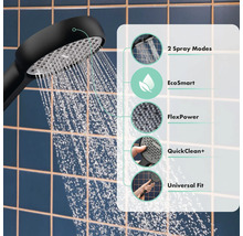 Pomme de douche avec différents types de jets et des fonctions telles que EcoSmart et QuickClean