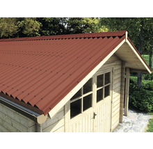 Gartenschuppen mit rotem Wellblechdach