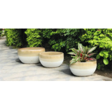 Trois pots de fleurs en céramique dans le jardin.