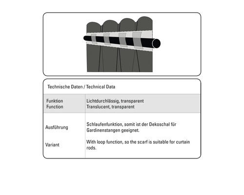 Technische Daten des Dekoschals mit Schlaufenfunktion für Gardinenstangen