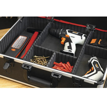 Werkzeugkoffer mit Hammer, LED-Lampe, Schrauben, Dübeln, Akku-Bohrschrauber und Akku-Schlagschrauber