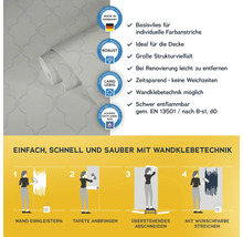 Vliestapete mit Verarbeitungshinweisen und Qualitätsmerkmalen