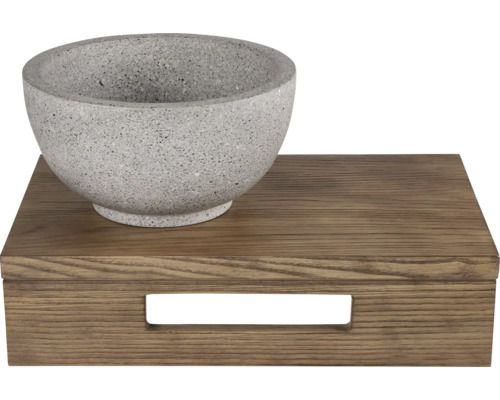 Bol en pierre sur plateau en bois