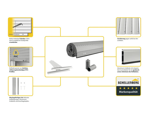 Schellenberg Rollladen Komplett Set mit PVC-Profilen und Montagezubehör