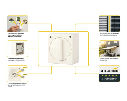 Commande de volet roulant Schellenberg en saillie avec bouton rotatif pour commander les volets roulants, les stores vénitiens et les stores de balcon