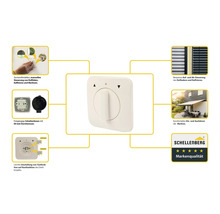 Interrupteur rotatif pour commander manuellement les volets roulants, les stores vénitiens et les stores de balcon avec le logo Schellenberg