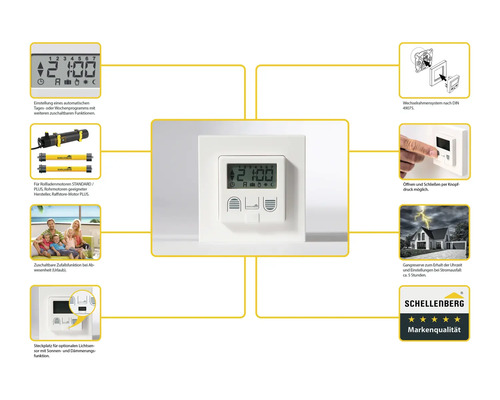 Interrupteur horaire Schellenberg avec programmes automatiques pour moteurs de volets roulants