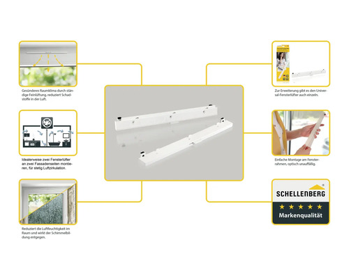 Schellenberg Aérateur de fenêtre universel, détails du produit pour le montage sur le cadre de fenêtre