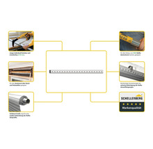 Arbre octogonal pour volet roulant avec accessoires et logo Schellenberg