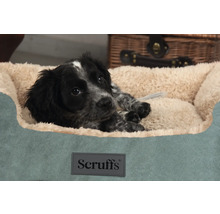 Jeune chiot noir allongé dans un panier pour chien Scruffs.