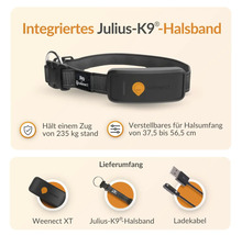 Collier de localisation pour chien Julius K9 intégré avec Weenect XT, réglable pour un tour de cou de 37,5 à 56,5 centimètres, câble de charge inclus