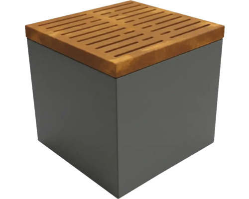 Grauer Pflanzkasten mit Holzaufsatz