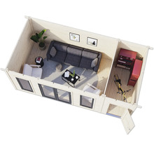 Vue intérieure d'un abri de jardin avec des meubles