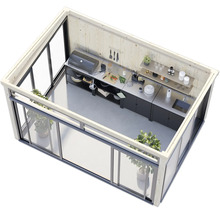 Cuisine extérieure avec barbecue, évier, plan de travail et portes coulissantes