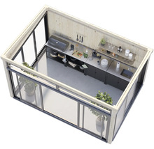 Illustration einer Gartenküche mit Grill, Spüle und Arbeitsfläche