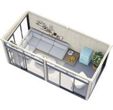 Vue intérieure d'une maison de jardin moderne avec mobilier