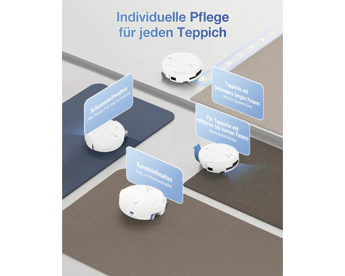 Saugroboter im Einsatz auf verschiedenen Teppicharten und Oberflächen