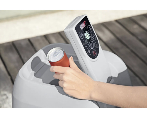 Porte-boissons pour bain à remous avec panneau de commande et canette