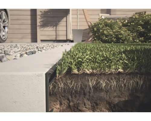 Gros plan sur une bordure de gazon avec de l'herbe et une couche de sol