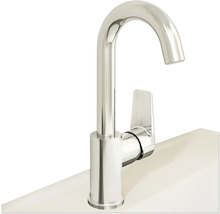 Einhandmischbatterie aus Metall auf einem Waschbecken