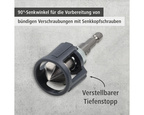 Fraise à chanfreiner 90 degrés avec butée de profondeur pour assemblages vissés affleurants