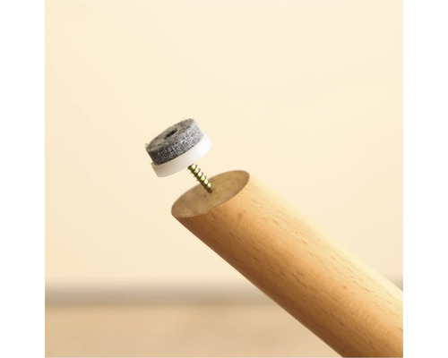 Pied de meuble en bois avec patin en feutre et vis