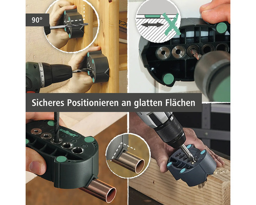 Gabarit de perçage en cours d'utilisation pour des perçages précis dans différents matériaux